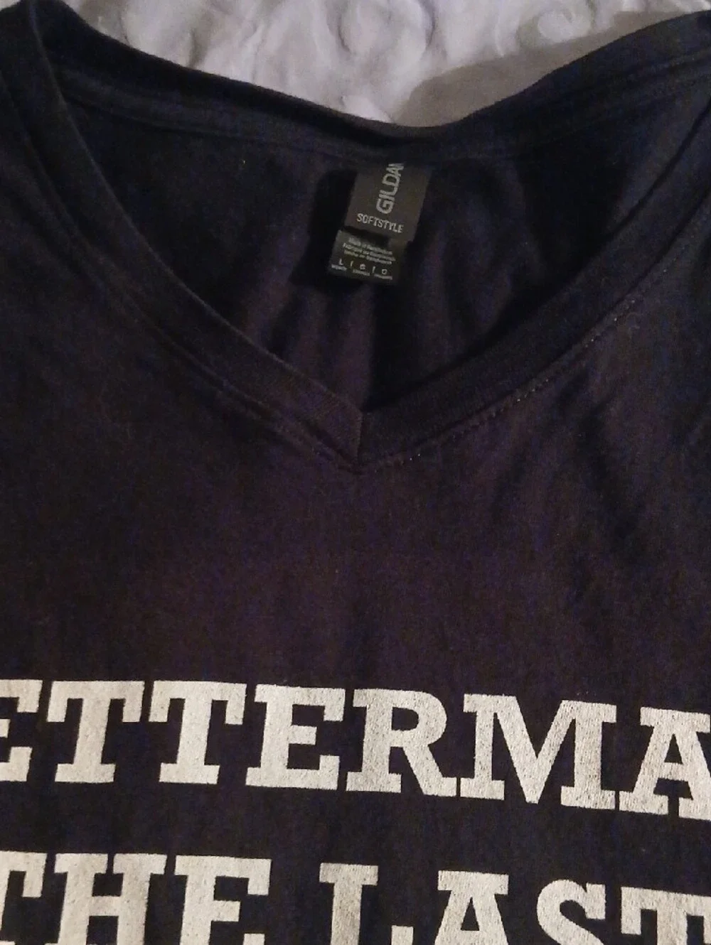 Gildan Black V-Neck Tee with White Political Text